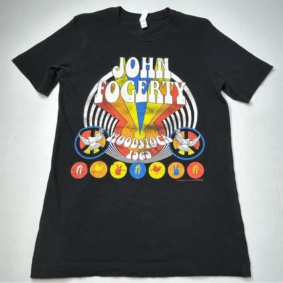 Bella Canvas John Fogerty Woodstock 1969 Small Black Short Sleeve T-shirt - Picture 1 of 7